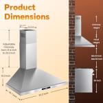 Tieasy Range Hood 36 inch Wall Mount Kitchen Hood 700 CFM with Ducted/Ductless Convertible Duct, Touch Control, Permanent Filters, Stainless Steel, 3 Speed Exhaust Fan