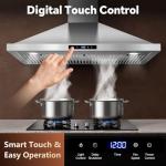 Tieasy Range Hood 36 inch Wall Mount Kitchen Hood 700 CFM with Ducted/Ductless Convertible Duct, Touch Control, Permanent Filters, Stainless Steel, 3 Speed Exhaust Fan