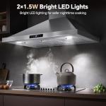 Tieasy Range Hood 36 inch Wall Mount Kitchen Hood 700 CFM with Ducted/Ductless Convertible Duct, Touch Control, Permanent Filters, Stainless Steel, 3 Speed Exhaust Fan