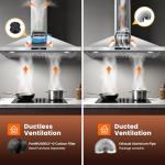 Tieasy Range Hood 36 inch Wall Mount Kitchen Hood 700 CFM with Ducted/Ductless Convertible Duct, Touch Control, Permanent Filters, Stainless Steel, 3 Speed Exhaust Fan