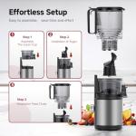 Cold Press Juicer Machine with 6" Extra-Wide Feed Chute,Triple Stainless Steel Filter,Quiet DC Motor,Easy to Clean,Slow Masticating Juicer High Juice Yield,Grey