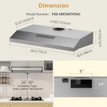 FIREGAS Under Cabinet Range Hood 30 inch with Brushless DC Motor, LED Light, 3 Speed Exhaust Fan, Reusable Aluminum Filters, Push Button,Stainless Steel Range Hood,with Charcoal Filter