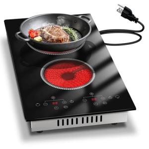 2 Burner Electric Cooktop, 12 Inch Electric Stove Top, 120V Double Burner Countertop Stove 2000W with Timer & 9-Level Adjustment, Sensor Touch Control, Child Lock, Built-in Radiant Cooktop Pladeca