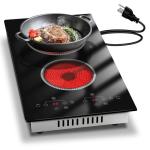 2 Burner Electric Cooktop, 12 Inch Electric Stove Top, 120V Double Burner Countertop Stove 2000W with Timer & 9-Level Adjustment, Sensor Touch Control, Child Lock, Built-in Radiant Cooktop Pladeca