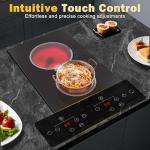 2 Burner Electric Cooktop, 12 Inch Electric Stove Top, 120V Double Burner Countertop Stove 2000W with Timer & 9-Level Adjustment, Sensor Touch Control, Child Lock, Built-in Radiant Cooktop Pladeca
