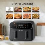 TOPZEE 11-QT Large Air Fryer - 8 in 1 XL Airfryer with Flex Basket, Divider for Dual Cooking, Preheat, Air Fry, Roast, Broil, Bake, Reheat, Dehydrate, French Fries, Dishwasher Safe, Black