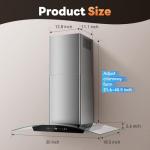 Range Hood 30 Inch, Tieasy Wall Mount Kitchen Hood with Ducted/Ductless Convertible Duct, Stainless Steel Chimney and Baffle Filters, Touch Control Fan Timer, LED Lights, 3 Speed Fan