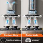 Range Hood 30 Inch, Tieasy Wall Mount Kitchen Hood with Ducted/Ductless Convertible Duct, Stainless Steel Chimney and Baffle Filters, Touch Control Fan Timer, LED Lights, 3 Speed Fan