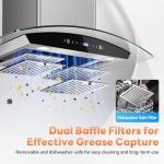 Range Hood 30 Inch, Tieasy Wall Mount Kitchen Hood with Ducted/Ductless Convertible Duct, Stainless Steel Chimney and Baffle Filters, Touch Control Fan Timer, LED Lights, 3 Speed Fan