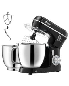 VEVOR Stand Mixer, 5.3QT + 4.4QT Two Stainless Steel Bowls, 10+P Speeds Tilt-head Food Mixer, Kitchen Mixer with Dough Hook, Wire Whip, Beater, Scraper, Household Stand Mixer for Baking Mixing, Black