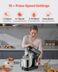 VEVOR Stand Mixer, 5.3QT + 4.4QT Two Stainless Steel Bowls, 10+P Speeds Tilt-head Food Mixer, Kitchen Mixer with Dough Hook, Wire Whip, Beater, Scraper, Household Stand Mixer for Baking Mixing, Black