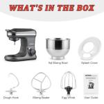 CUSIMAX Stand Mixer, Dough Mixer with Digital Switch Control Timer 15mins & 8-Speed, 5-Quart 650W kitchen Electric Mixer, Tilt-Head with handle, Dough Hook, Wire Whip & Beater, Grey