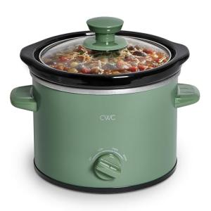 COOK WITH COLOR 2QT Mini Electric Round Slow Cooker - Adjustable Settings, Removable Stoneware Pot, Tempered Glass Lid, Dishwasher Safe, Cool-Touch Side Handles, Dark Sage