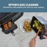 West Bend Double Up Air Fryer Dual Basket 10-Quart Capacity with Digital Controls View Windows and 15 Cooking Presets, Nonstick Frying Baskets, Dual-Zone Cooking, 1600-Watts, Black