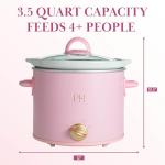 Paris Hilton 3.5-Quart Manual Slow Cooker, Features Three Settings (Low, High, Warm), Naturally Nonstick and Dishwasher Safe Stoneware Insert, Family Sized Capacity, Pink