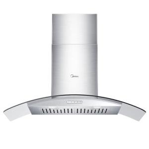 Midea Range Hood 30 Inches Ducted Wall Mount Vent Range Hood with 450 CFM 3 Speed Exhaust Fan, Baffle Filters, Curved Glass, 2 LED Lights, Convertible to Ductless, Stainless Steel
