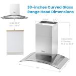 Midea Range Hood 30 Inches Ducted Wall Mount Vent Range Hood with 450 CFM 3 Speed Exhaust Fan, Baffle Filters, Curved Glass, 2 LED Lights, Convertible to Ductless, Stainless Steel