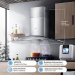 Midea Range Hood 30 Inches Ducted Wall Mount Vent Range Hood with 450 CFM 3 Speed Exhaust Fan, Baffle Filters, Curved Glass, 2 LED Lights, Convertible to Ductless, Stainless Steel