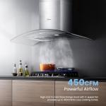 Midea Range Hood 30 Inches Ducted Wall Mount Vent Range Hood with 450 CFM 3 Speed Exhaust Fan, Baffle Filters, Curved Glass, 2 LED Lights, Convertible to Ductless, Stainless Steel