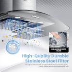 Midea Range Hood 30 Inches Ducted Wall Mount Vent Range Hood with 450 CFM 3 Speed Exhaust Fan, Baffle Filters, Curved Glass, 2 LED Lights, Convertible to Ductless, Stainless Steel