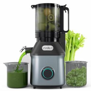 USHALO Cold Press Juicer, Juice Extractor Machine with 5.5" Extra Large Feed Chute, 300W Slow Masticating Juicer for Whole Vegetables and Fruits, 1.8L Auto-Feed Time-Saver, Easy to Clean