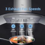 Midea Range Hood 30 Inches Ducted Wall Mount Vent Range Hood with 450 CFM 3 Speed Exhaust Fan, Baffle Filters, Curved Glass, 2 LED Lights, Convertible to Ductless, Stainless Steel