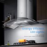 Midea Range Hood 30 Inches Ducted Wall Mount Vent Range Hood with 450 CFM 3 Speed Exhaust Fan, Baffle Filters, Curved Glass, 2 LED Lights, Convertible to Ductless, Stainless Steel