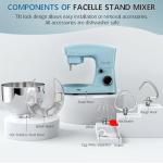 Facelle Stand Mixer, 10-Speed 6QT Kitchen Electric Mixer, Tilt-Head Food Mixer with Beater, Dough Hook, Wire Whip and Egg Separator, scraper for Most Home Cooks - Blue