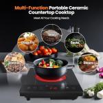 Electric Hot Plate,Nuopuplai Single Countertop Burner Portable Ceramic Cooktop For Cooking Ultra-thin Electric Stove Infrared Cooker,24-Hour Timer Child Safety Lock,Compatible With All Cookware 1800W