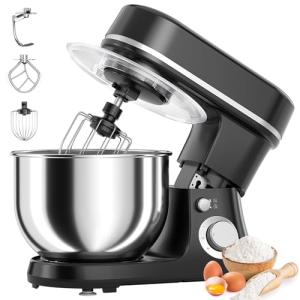 800W Stand Mixer with 5.3QT Bowl, 6-Speed with Pulse Electric Kitchen Mixer, Food Mixer with Dough Hook, Whisk, Beater Tilt-Head & Non-Slip Base for Cookie, Cake, Bread & Baking-Black
