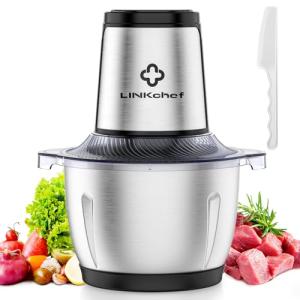 LINKChef Food Processor Small, 6 Cup Food Chopper with Container, 1.5L 250W Electric Meat Grinder for Home Use, Stainless Steel Mini Food Processor for Kitchen, Vegetable, Onion, Garlic, Salad
