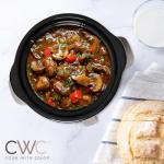 COOK WITH COLOR 2QT Mini Electric Round Slow Cooker - Adjustable Settings, Removable Stoneware Pot, Tempered Glass Lid, Dishwasher Safe, Cool-Touch Side Handles, Greige