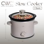 COOK WITH COLOR 2QT Mini Electric Round Slow Cooker - Adjustable Settings, Removable Stoneware Pot, Tempered Glass Lid, Dishwasher Safe, Cool-Touch Side Handles, Greige