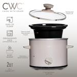 COOK WITH COLOR 2QT Mini Electric Round Slow Cooker - Adjustable Settings, Removable Stoneware Pot, Tempered Glass Lid, Dishwasher Safe, Cool-Touch Side Handles, Greige