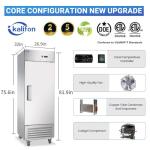 kalifon 27" Reach-in Commercial Freezer with 2 Solid Door & 4 Shelves, 23 Cu.ft Stainless Steel Freezer Fan Cooling Freezer for Restaurant, Bar, Home, Shop, and Business