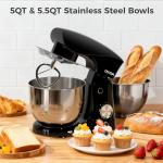 OSTBA Stand Mixer, 5QT+5.5QT Two Bowls Electric Kitchen Mixer, 10+P Speed Dough Mixer with Whisk, Beater & Dough Hook, Dishwasher Safe, Black