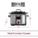Wolf Gourmet Programmable 6-in-1 Multi Cooker with Temperature Probe, 7 qrt, Slow Cook, Rice, Sauté, Sear, Sous Vide, Stainless Steel, Red Knob (WGSC100S)