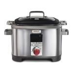 Wolf Gourmet Programmable 6-in-1 Multi Cooker with Temperature Probe, 7 qrt, Slow Cook, Rice, Sauté, Sear, Sous Vide, Stainless Steel, Red Knob (WGSC100S)