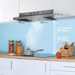 Comfee' Range Hood 30 Inch Ducted Ductless Vent Hood Durable Stainless Steel Kitchen Hood for Under Cabinet with 2 Reusable Filter, 200 CFM, 2 Speed Exhaust Fan