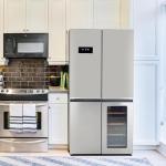 GarveeHome 36 in French Door Refrigerator, 21 Cu.Ft. Counter Depth Refrigerator Bottom Freezer with Wine Cabinet, Stainless Steel 4 Doors Fridges Kitchen Freezer, Adjustable Shelves