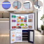 GarveeHome 36 in French Door Refrigerator, 21 Cu.Ft. Counter Depth Refrigerator Bottom Freezer with Wine Cabinet, Stainless Steel 4 Doors Fridges Kitchen Freezer, Adjustable Shelves