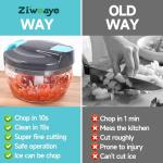 Ziweaye Manual Food Processor Vegetable Chopper, Portable Hand Pull String Garlic Mincer Onion Cutter for Veggies, Ginger, Fruits, Nuts, Herbs, etc., 500ml,（Gray-blue）