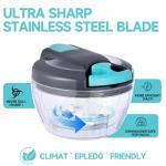 Ziweaye Manual Food Processor Vegetable Chopper, Portable Hand Pull String Garlic Mincer Onion Cutter for Veggies, Ginger, Fruits, Nuts, Herbs, etc., 500ml,（Gray-blue）