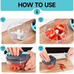 Ziweaye Manual Food Processor Vegetable Chopper, Portable Hand Pull String Garlic Mincer Onion Cutter for Veggies, Ginger, Fruits, Nuts, Herbs, etc., 500ml,（Gray-blue）