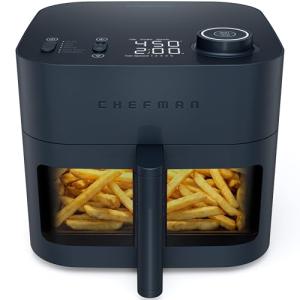 Chefman Crispinator Air Fryer 6-in-1 with 8 Qt capacity, 450°F Max Temp with TurboFry Pro Technology for Fast and Even Results, Viewing Window, Nonstick Ceramic Basket, 10-Pc Liner Starter Pack