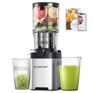 Cold press Juicer Machines with 5.4" Extra Self-Feeding for Whole Vegetable & Fruit, Juice Extractor with Large Auger & Triple Strainers, Easy to Clean, High Juice Yield, Stainless Steel Silver