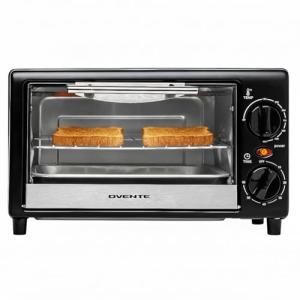 OVENTE 8L Countertop Toaster Oven with 60-Minute Timer, Adjustable Temperature Control, Easy-to-Clean Baking Pan, 750W Compact Mini for Pizza, Toast, Bake, and Broil, Black TO2808B