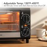 OVENTE 8L Countertop Toaster Oven with 60-Minute Timer, Adjustable Temperature Control, Easy-to-Clean Baking Pan, 750W Compact Mini for Pizza, Toast, Bake, and Broil, Black TO2808B
