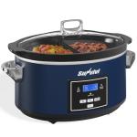 Sunvivi 6 Quart Programmable Slow Cooker with 2 in 1 Silicone Liners, Multi-Cooker Food Warmer with Digital Timer, Adjustable Tempature Control, Dishwasher Safe Parts, Blue