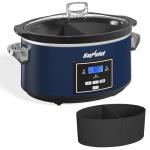 Sunvivi 6 Quart Programmable Slow Cooker with 2 in 1 Silicone Liners, Multi-Cooker Food Warmer with Digital Timer, Adjustable Tempature Control, Dishwasher Safe Parts, Blue